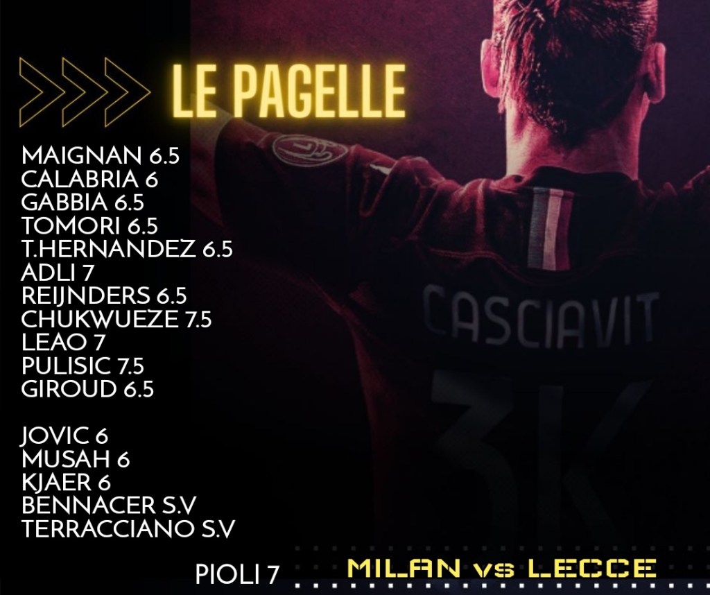 LE PAGELLE (Milan-Lecce&nbsp;3-0)